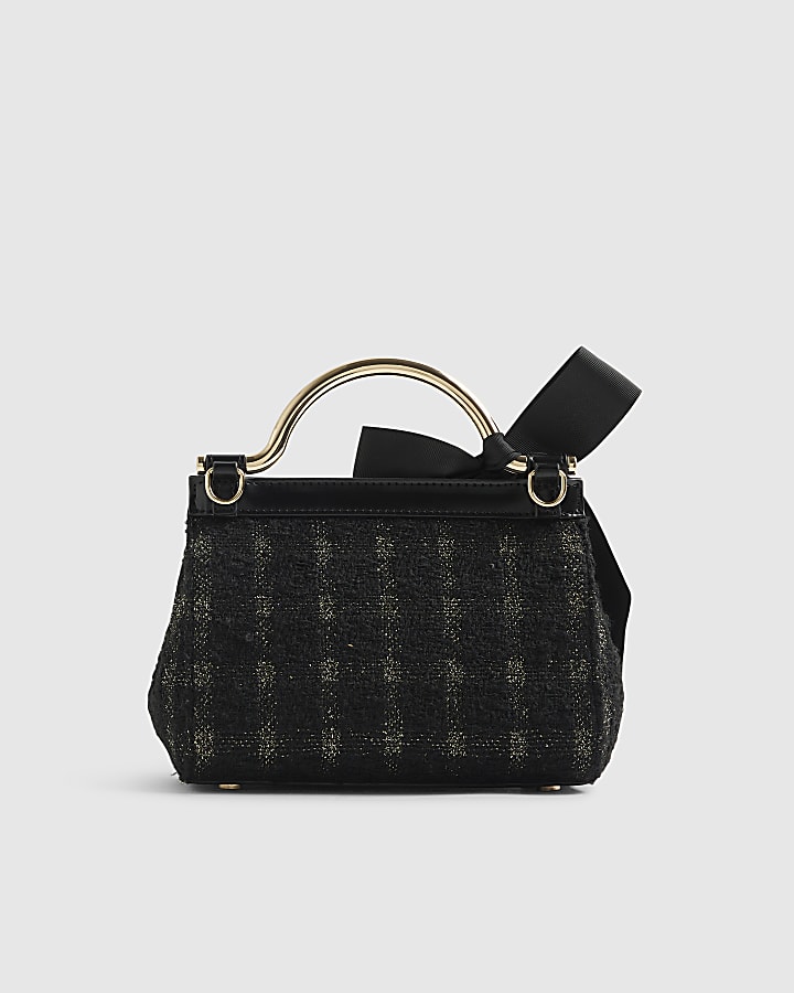 Black Boucle Bow Metal Handle Tote Bag
