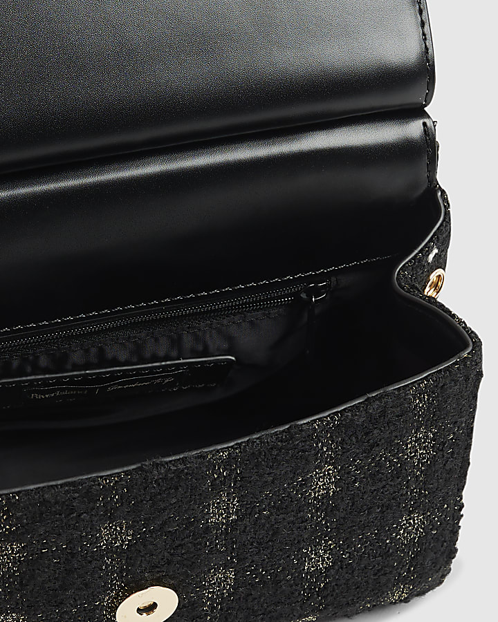 Black Boucle Bow Metal Handle Tote Bag