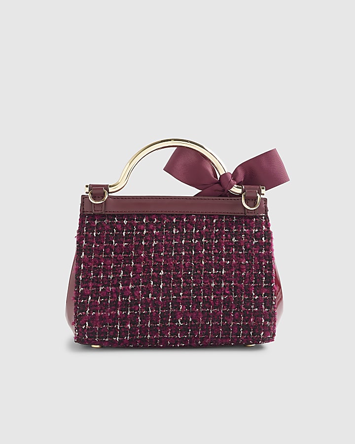 Red Boucle Bow Metal Handle Tote Bag