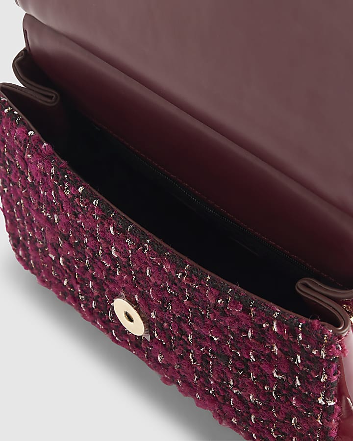Red Boucle Bow Metal Handle Tote Bag