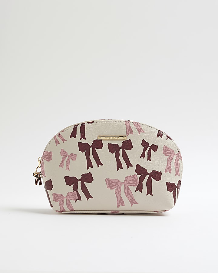 Cream Bow Curve Top Makeup Pouch