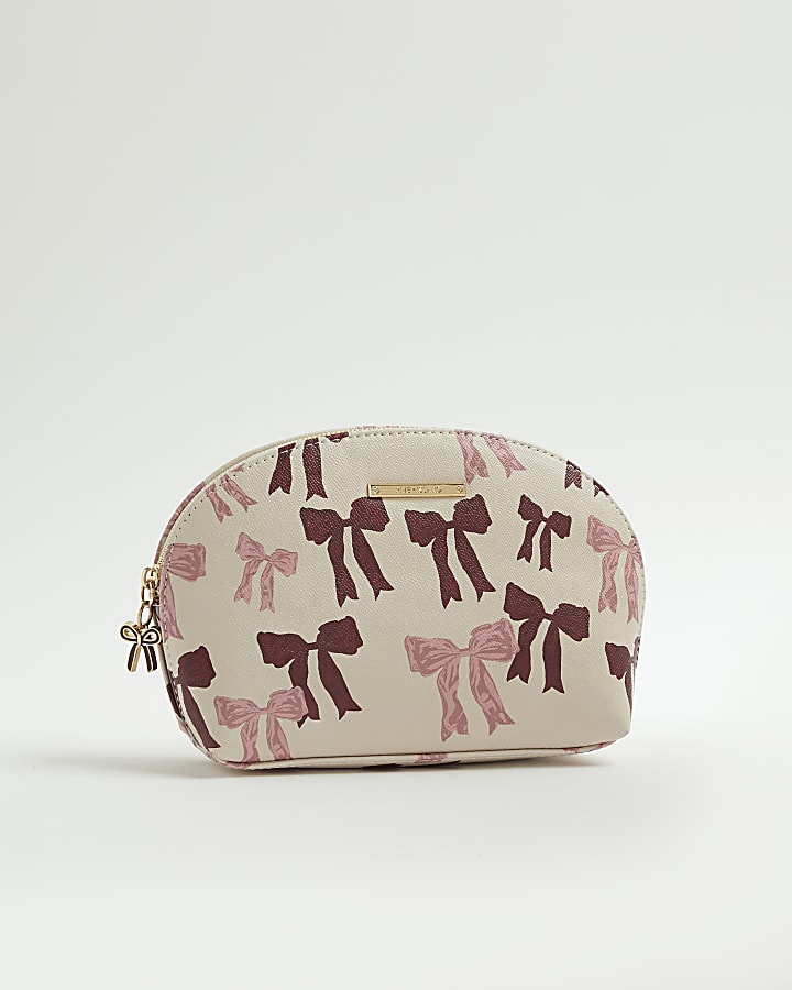 Cream Bow Curve Top Makeup Pouch