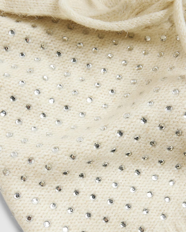 Cream Knitted Diamante Embellished Hood