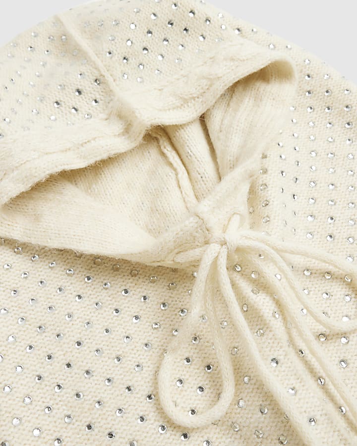 Cream Knitted Diamante Embellished Hood