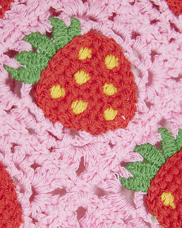 Pink Strawberry Print Crochet Bandana