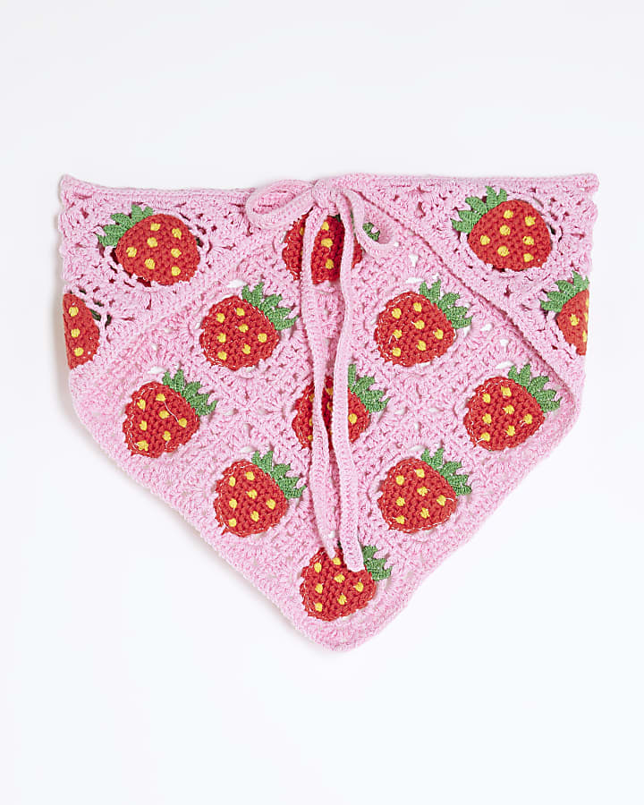 Pink Strawberry Print Crochet Bandana
