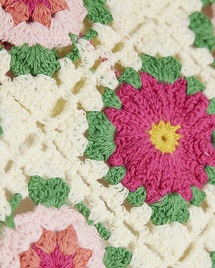 White Floral Print Crochet Bandana