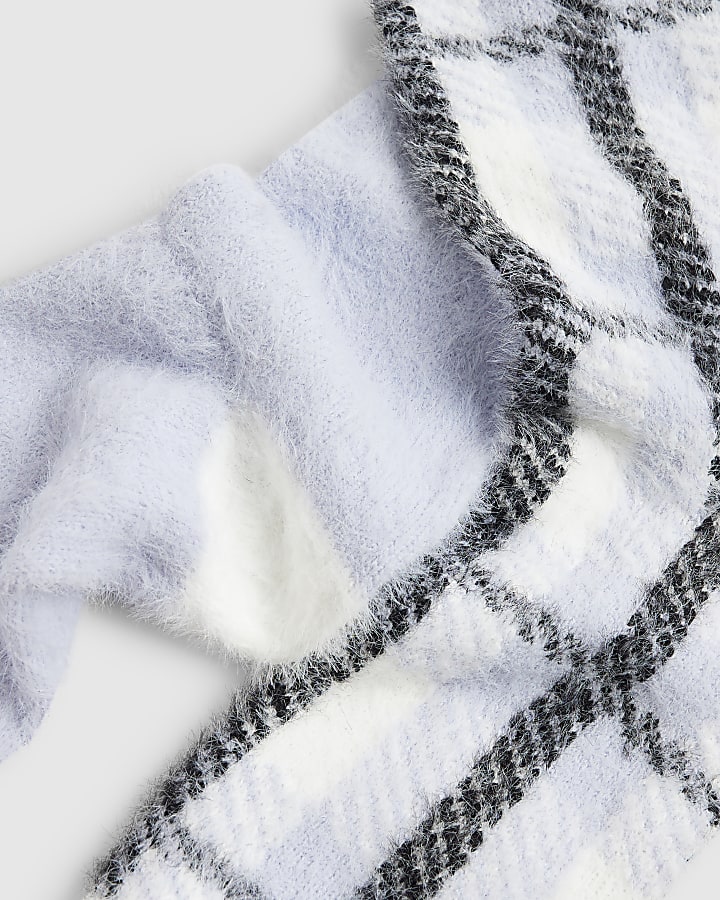 Blue Fluffy Check Print 2 Pack Socks