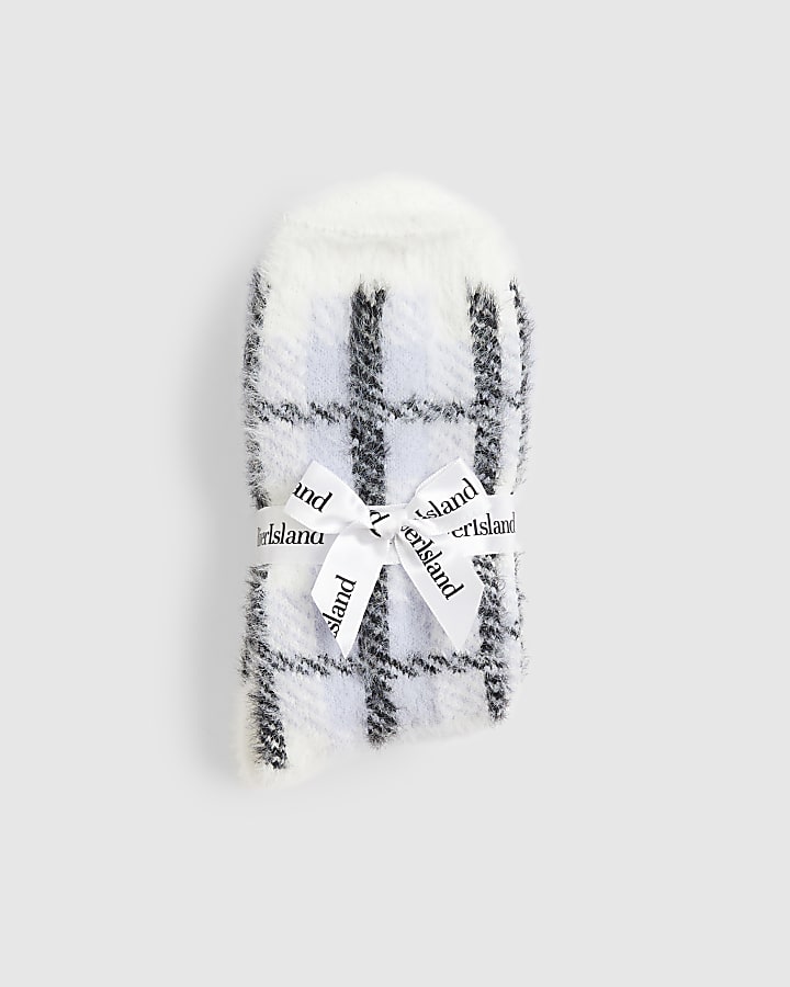 Blue Fluffy Check Print 2 Pack Socks
