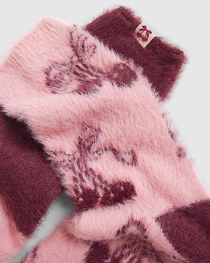 Pink Fluffy Cherry 2 Pack Socks