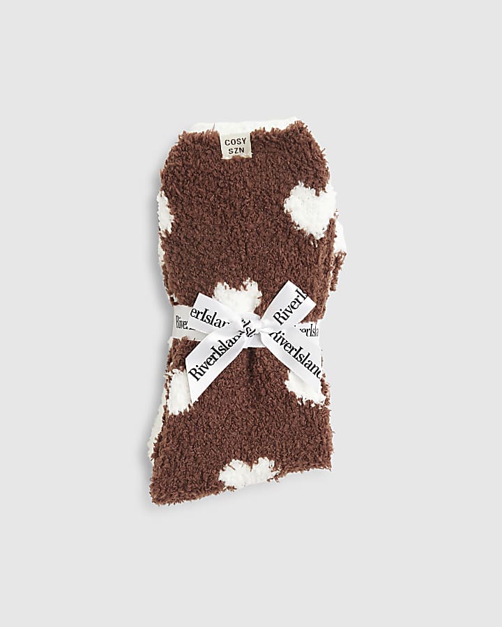 Brown Fluffy Heart 2 Pack Socks