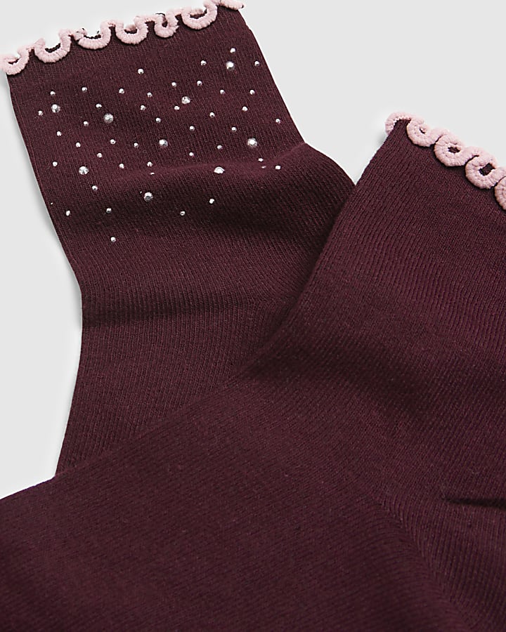 Black 2 Pack Diamante Embellished Frill Socks
