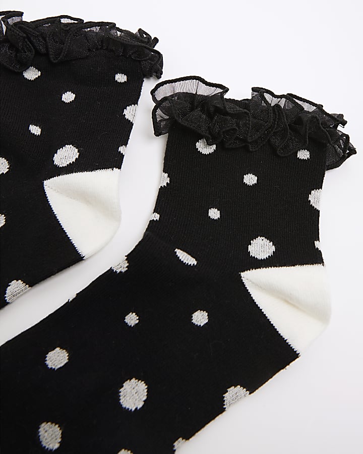Black Polka Dot Frill Socks pack of 2