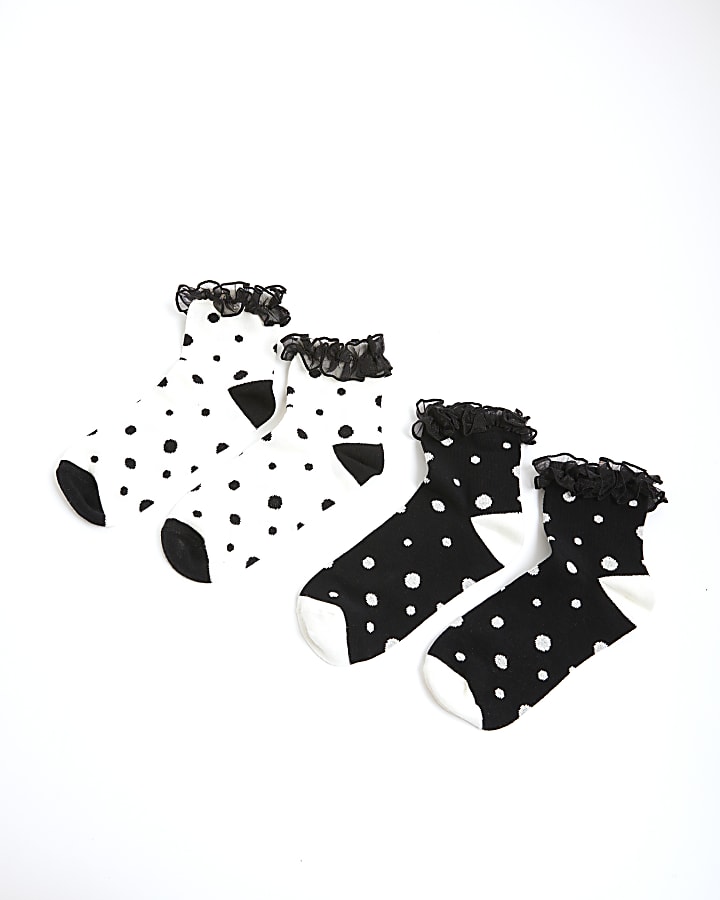 Black Polka Dot Frill Socks pack of 2