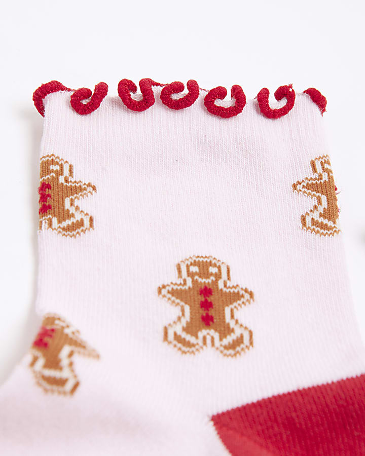 Pink 2 Pack Bow And Gingerbread Socks