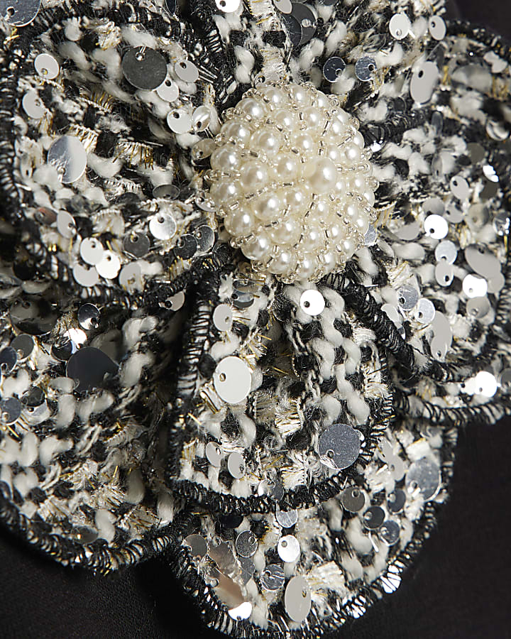 Black Long Sleeve Boucle Trim Sweatshirt