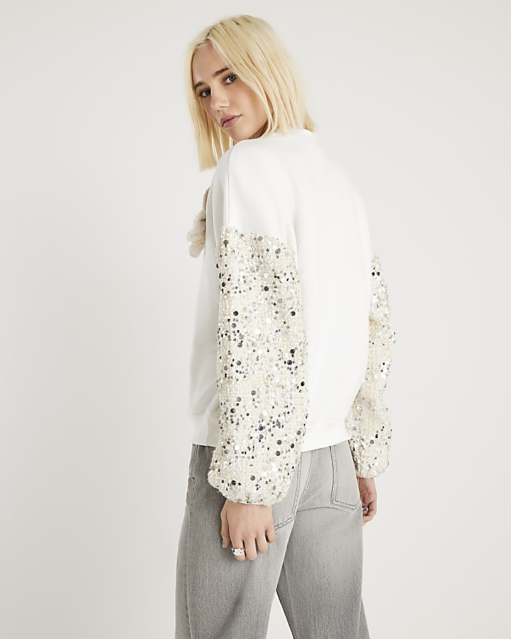 Cream Boucle Trim Sweatshirt