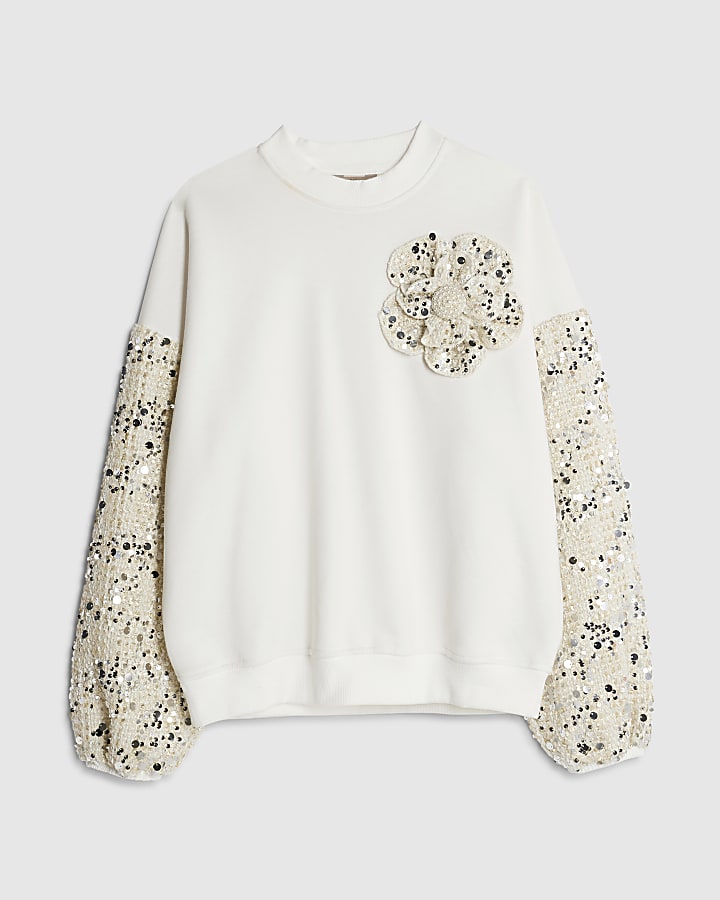 Cream Boucle Trim Sweatshirt