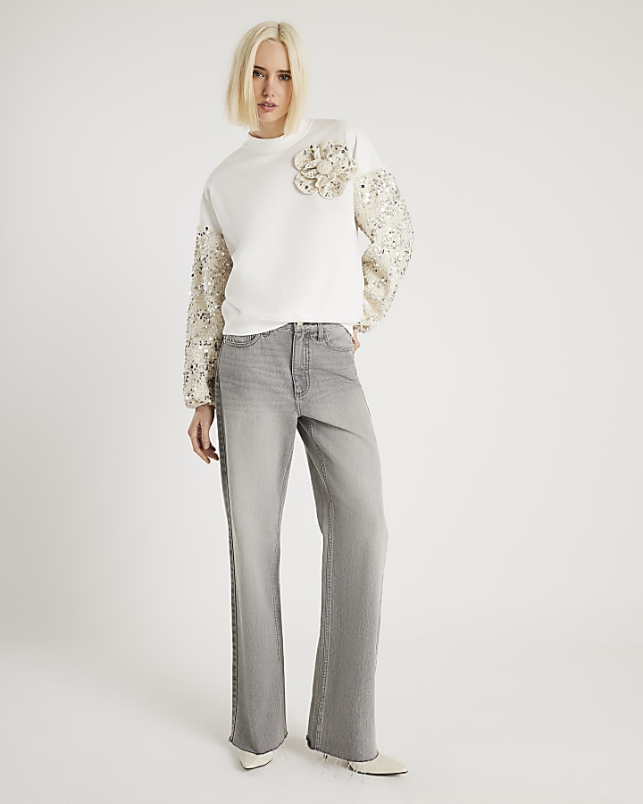 Cream Boucle Trim Sweatshirt