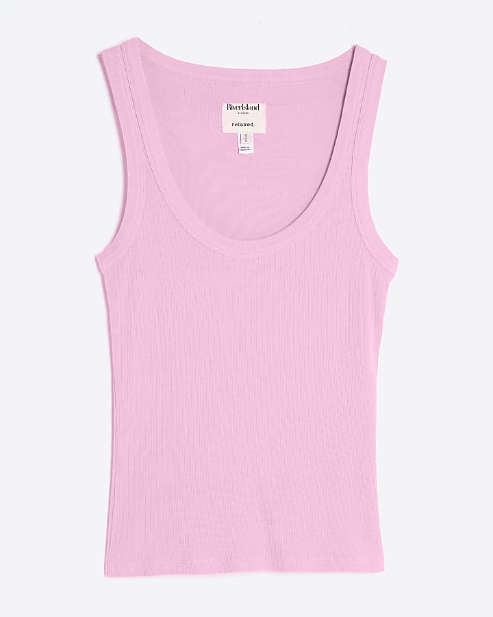 Pink Sleeveless Ribbed Tank Top
