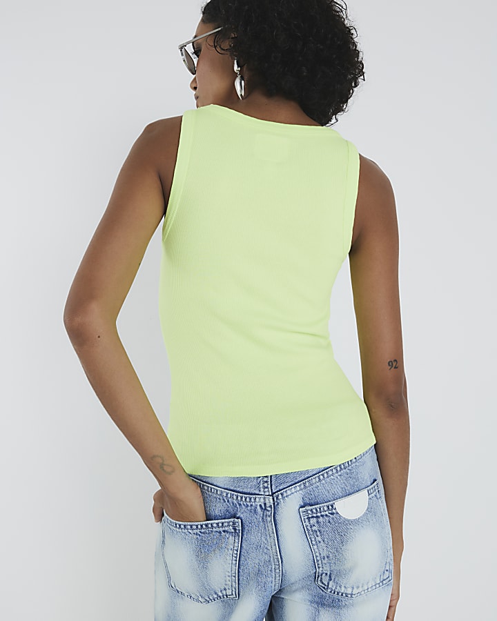 Green Sleeveless Ribbed Tank Top