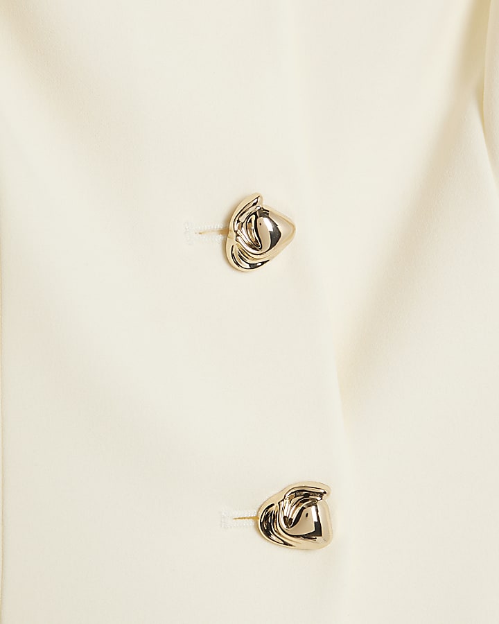 Cream Long Sleeve Bardot Button Top