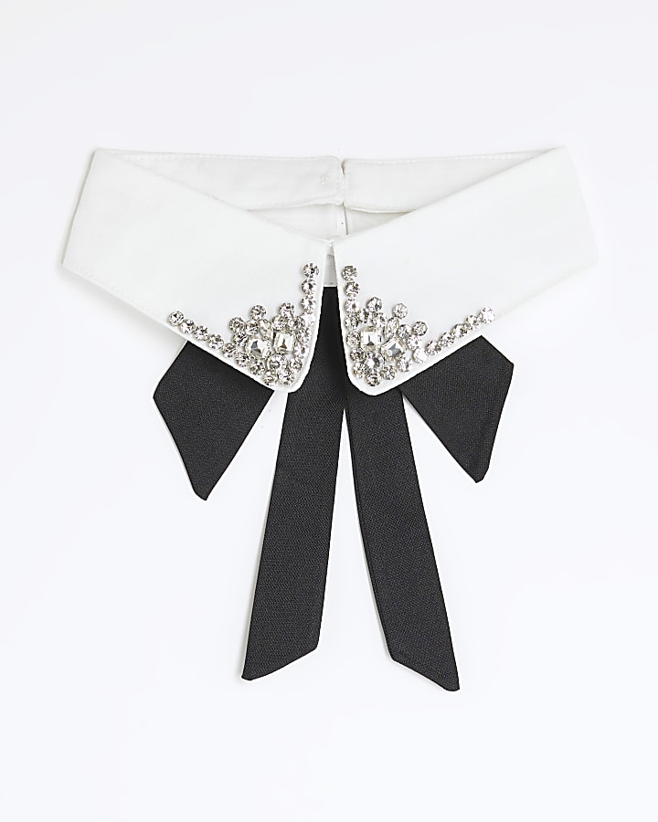 White Embellished Tie Collar