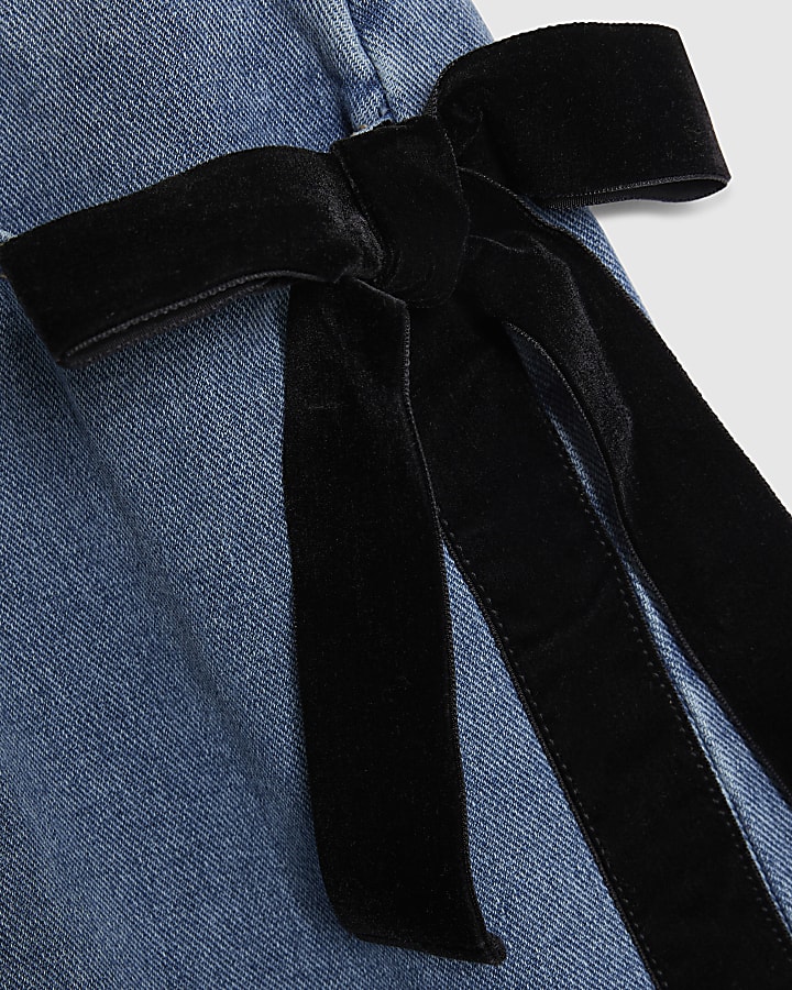Blue Velvet Bow Relaxed Straight Jeans