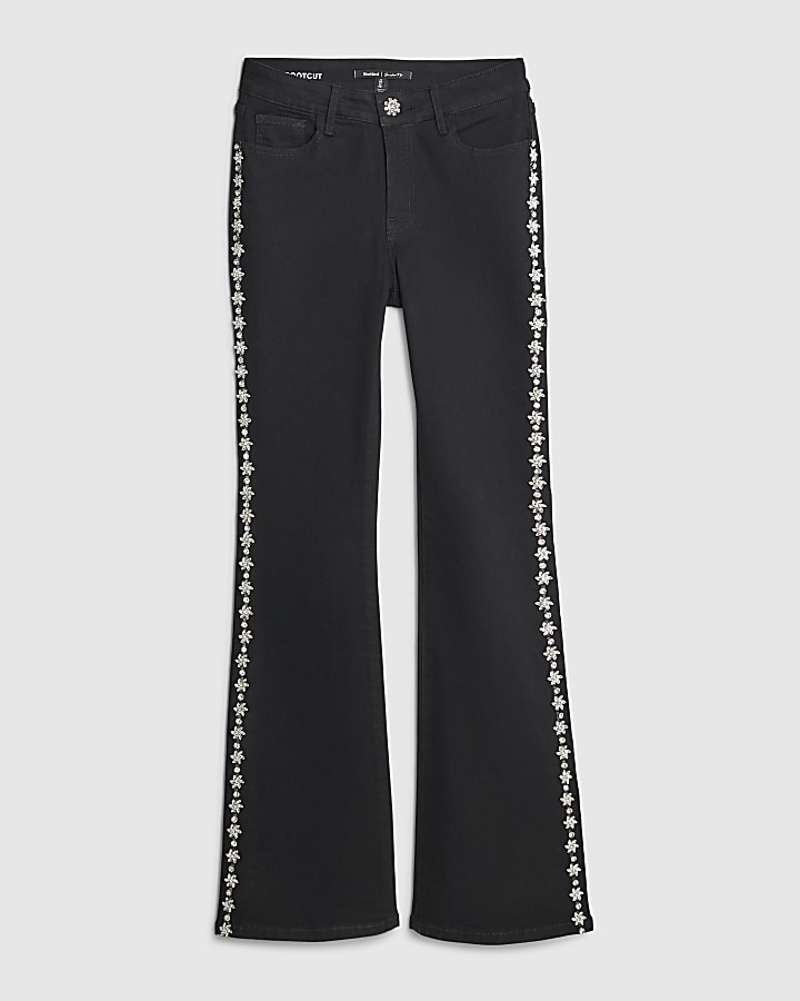 Black Bootcut Embellished Jeans
