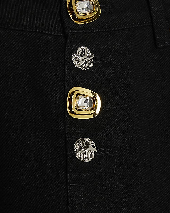 Black Embellished Button Front Palazzo Jeans