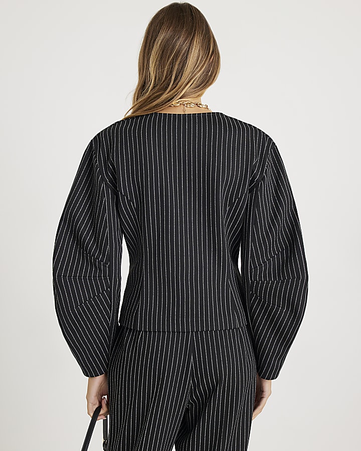 Navy Pinstripe Cocoon Sleeve Jacket