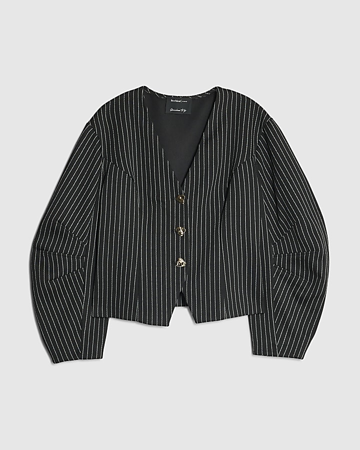 Navy Pinstripe Cocoon Sleeve Jacket