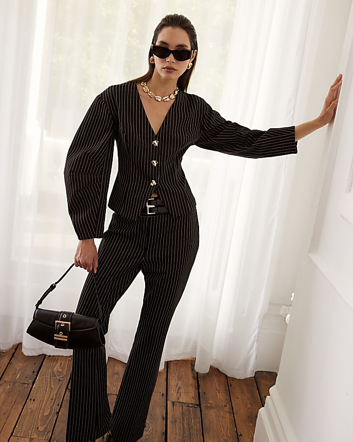 Navy Pinstripe Cocoon Sleeve Jacket