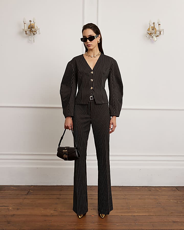 Navy Pinstripe Cocoon Sleeve Jacket