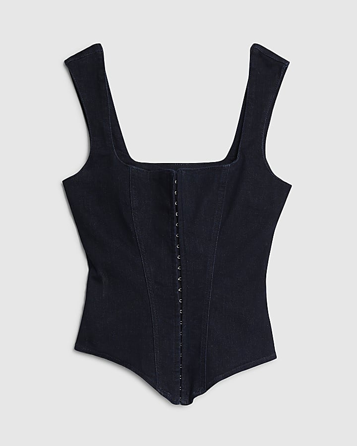 Blue Denim Sleeveless Corset Top