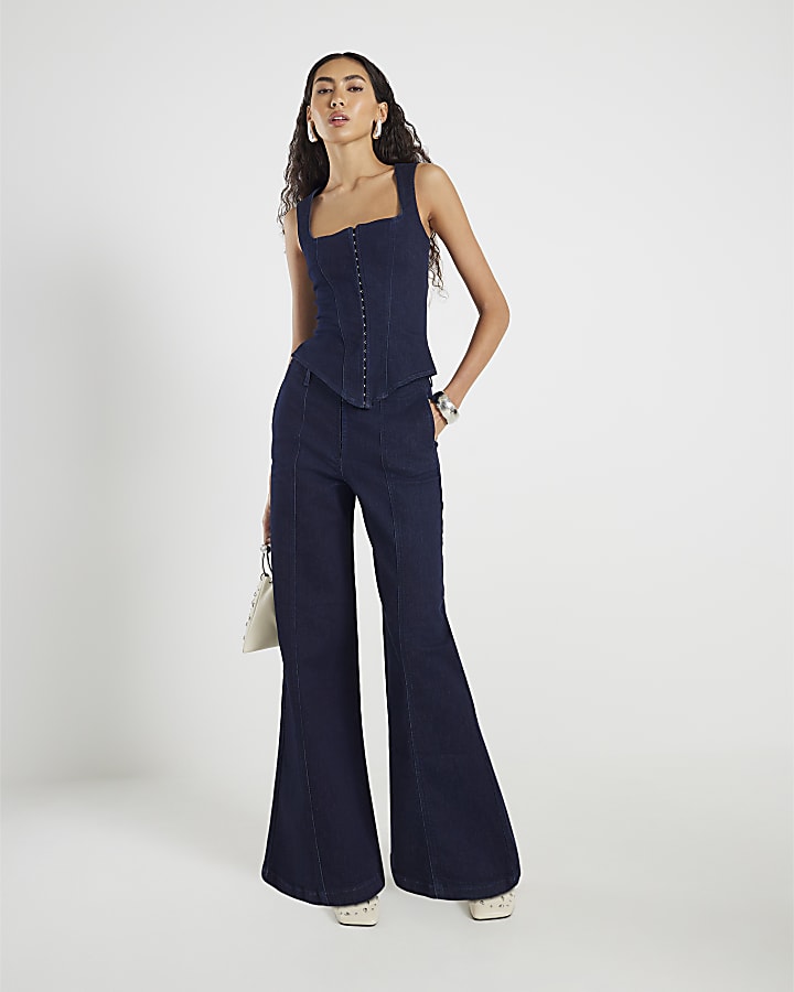 Blue Denim Sleeveless Corset Top