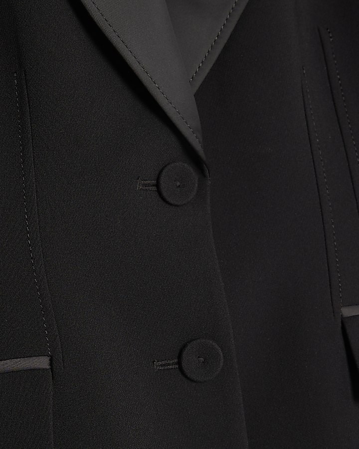 Petite Black Contrast Lapel Tux Blazer