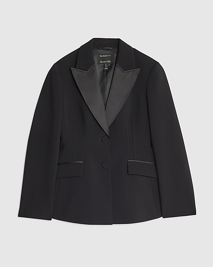 Petite Black Contrast Lapel Tux Blazer