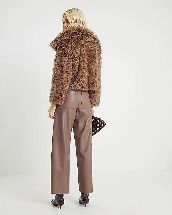 Brown Faux Leather Cropped Trousers
