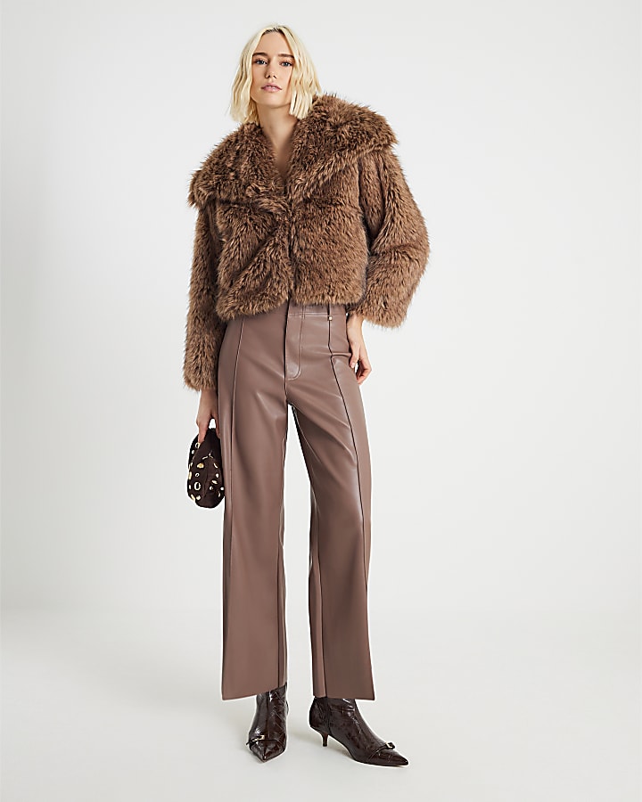 Brown Faux Leather Cropped Trousers