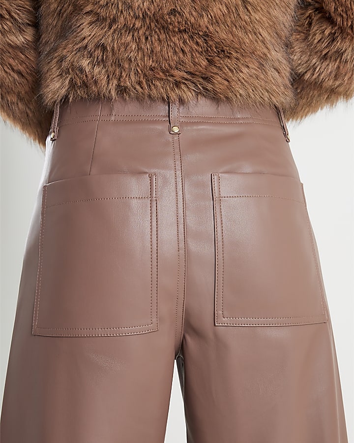 Brown Faux Leather Cropped Trousers