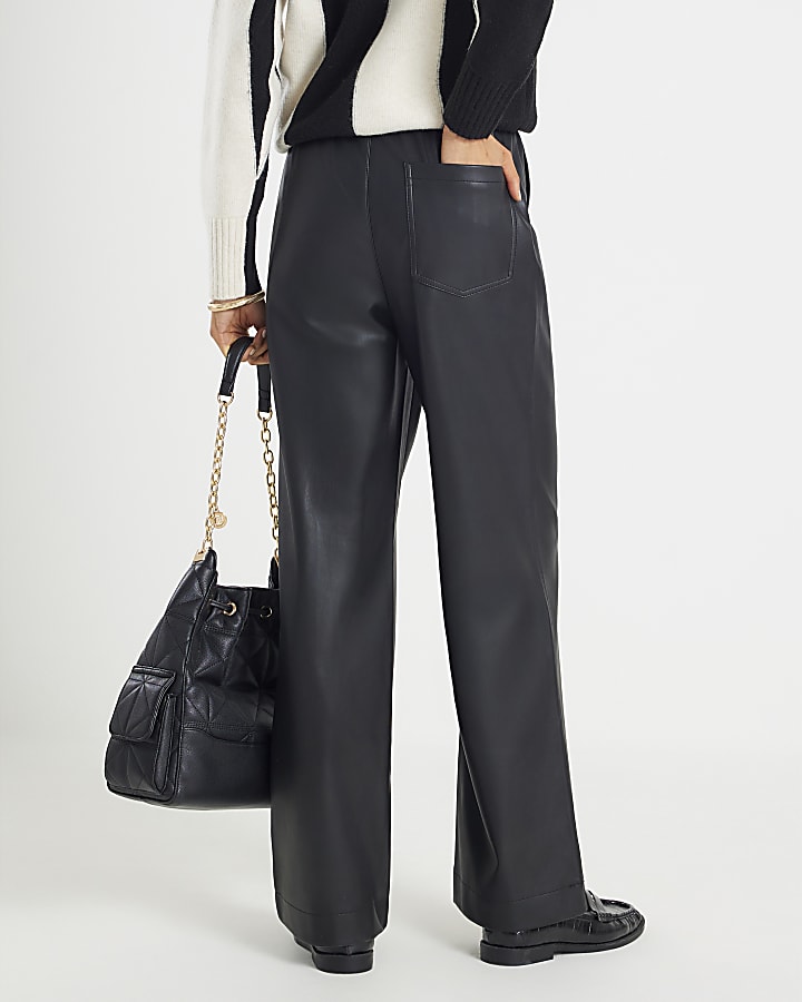 Black Faux Leather Elasticated Waist Trousers