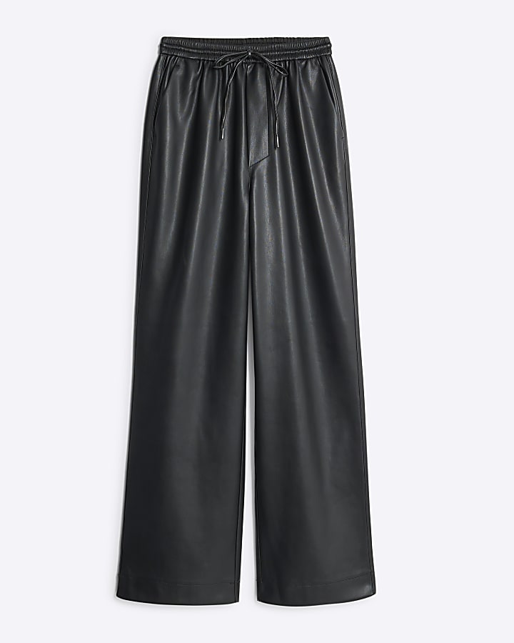 Black Faux Leather Elasticated Waist Trousers