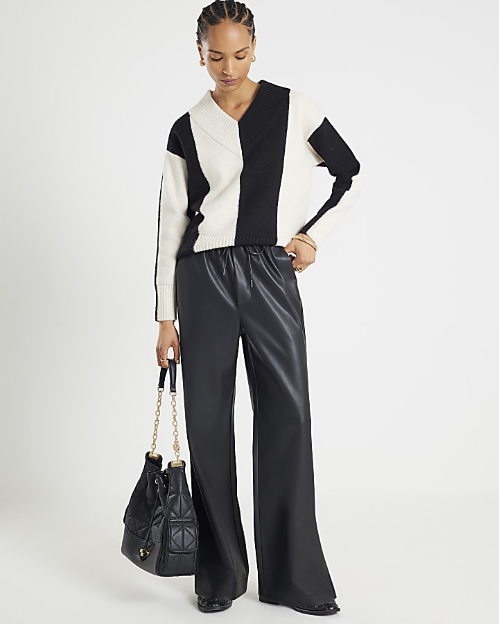 Black Faux Leather Elasticated Waist Trousers