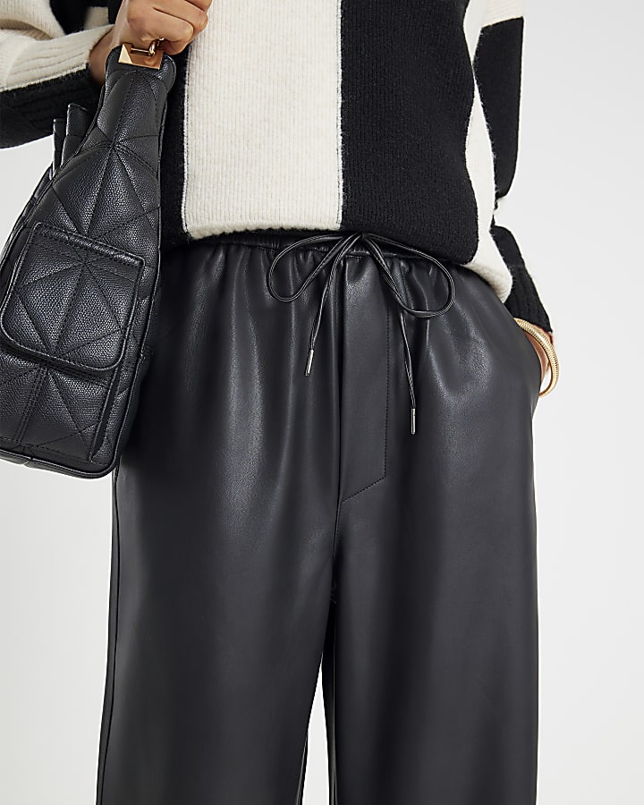 Black Faux Leather Elasticated Waist Trousers