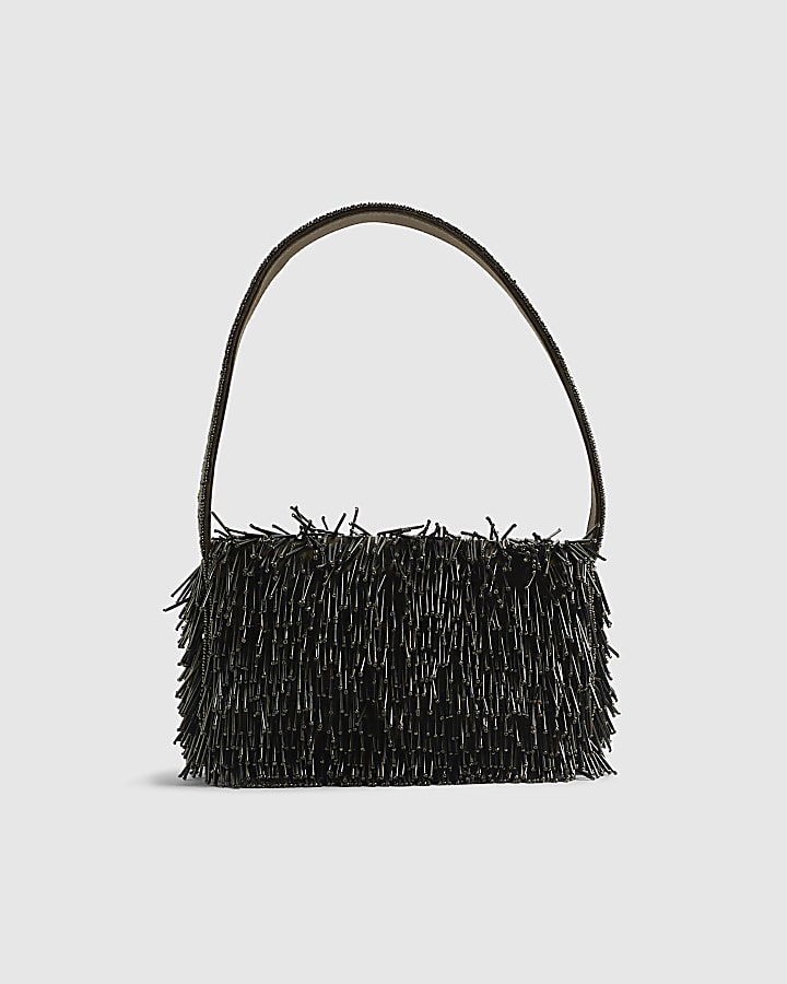 Green Premium Fringed Beaded Shoulder Bag