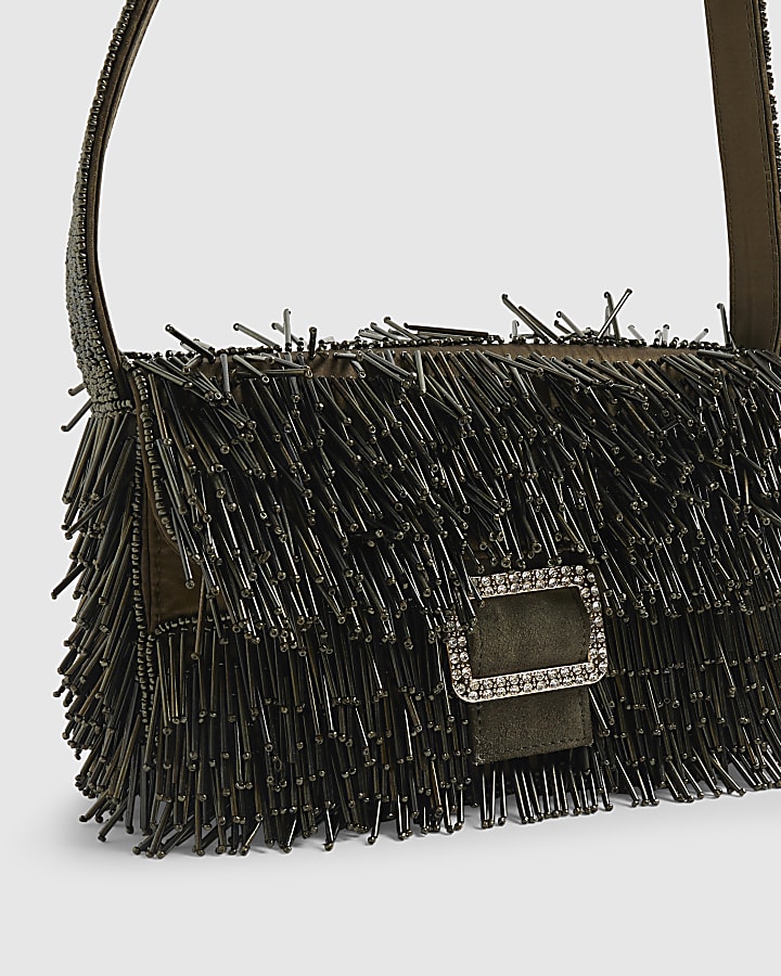 Green Premium Fringed Beaded Shoulder Bag