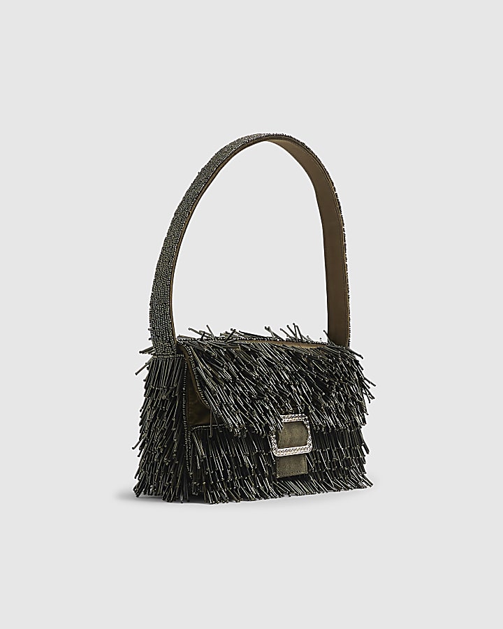 Green Premium Fringed Beaded Shoulder Bag