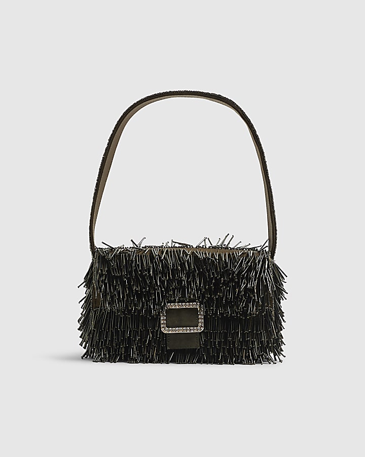 Green Premium Fringed Beaded Shoulder Bag