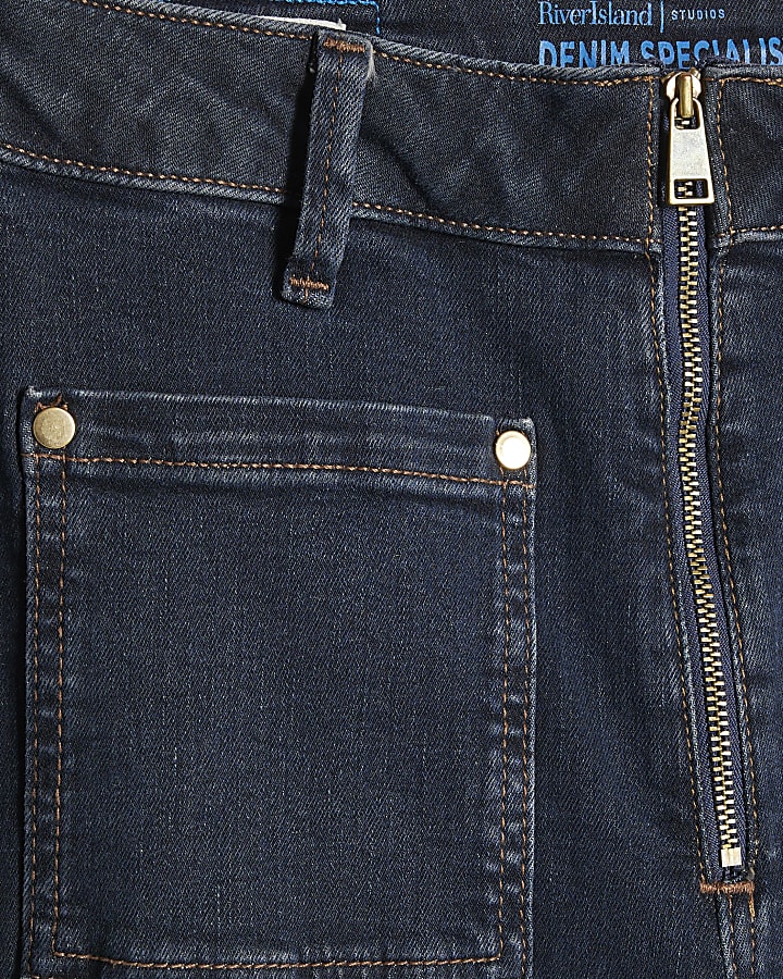 Blue zip up relaxed flare jeans